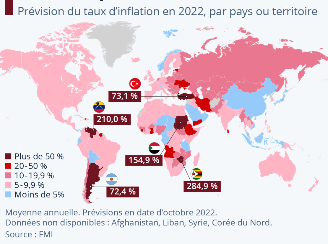 Inflation : pays les plus touchés à fin 2022 ! Inflation : pays les plus touchés à fin 2022 !